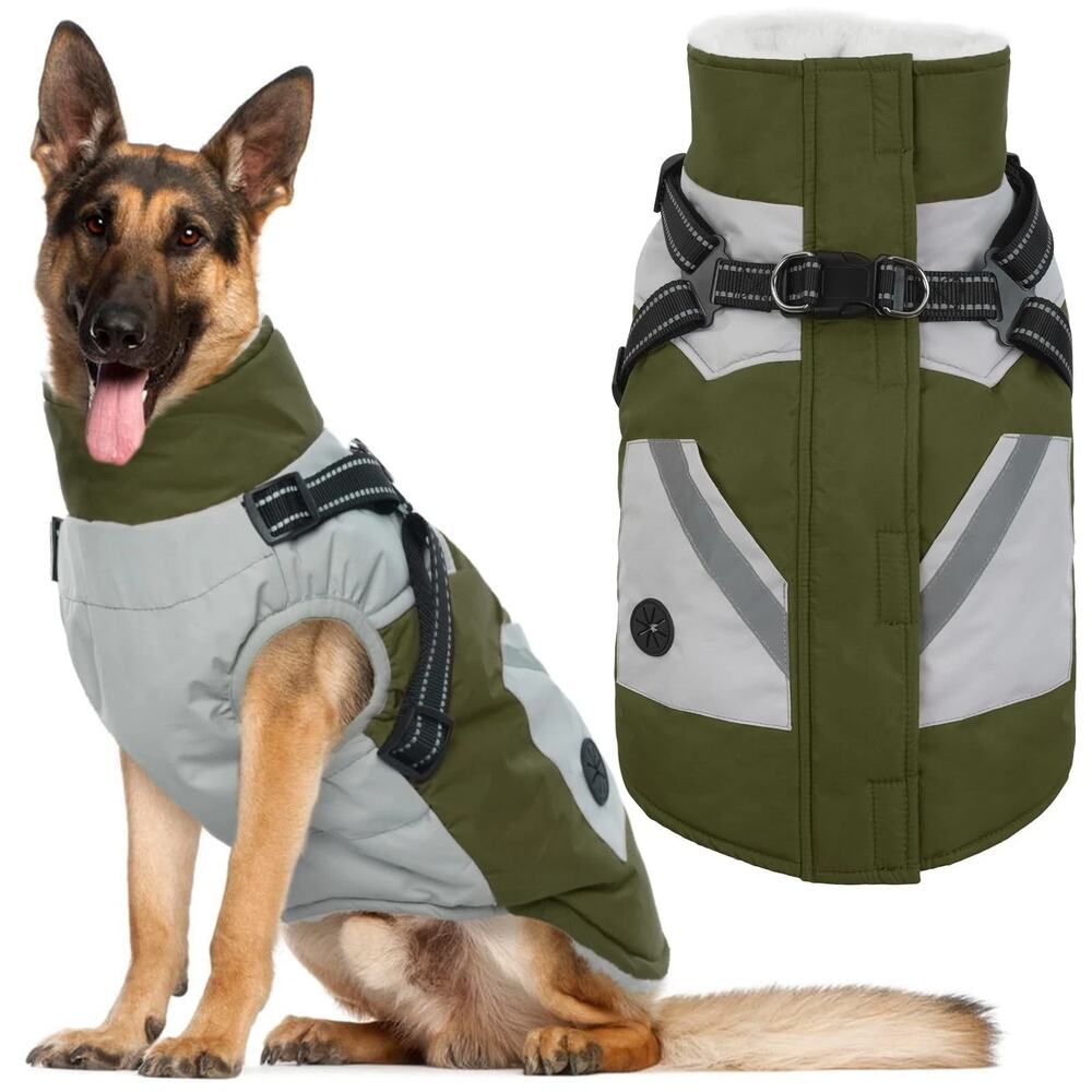 IECOii Zip Up Dog Coat for Large Dogs - Waterproof Winter Fleece Jacket in Gr